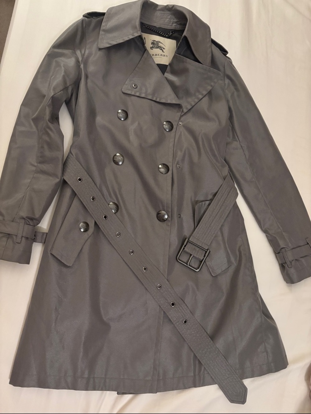 Burberry Gray Double-Breasted Trench Coat